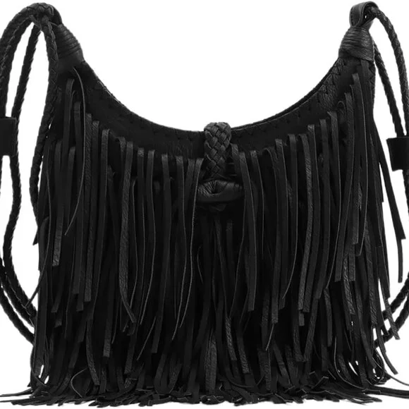 Vintage Fringe hobo bags for Women Vegan Faux Suede Leather Tassel